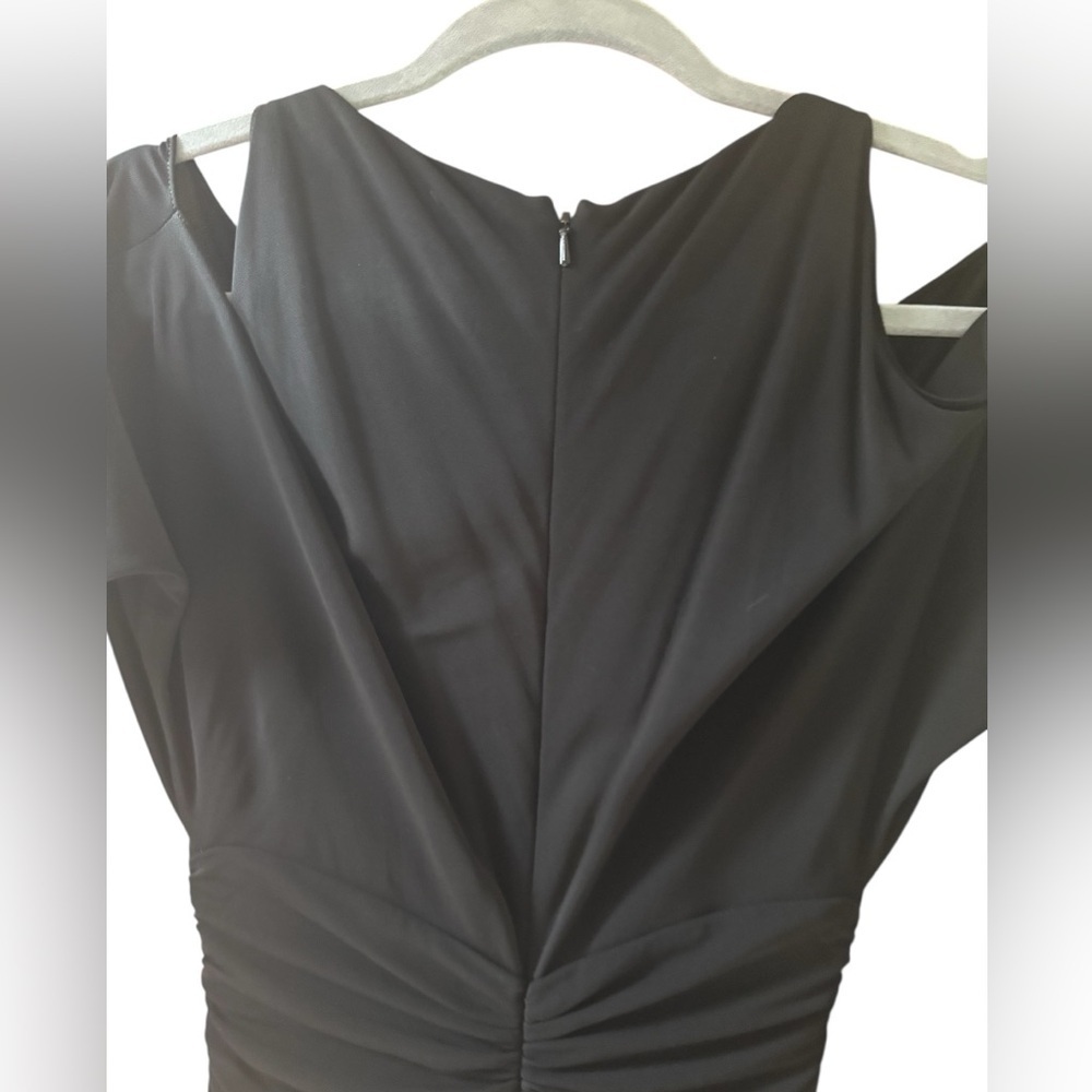 BADGLEY MISCHKA BLACK COLD SHOULDER FORMAL RETRO HOLIDAY MAXI DRESS GOWN SZ 4 - Picture 4 of 7
